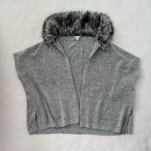 Primark Gray Black Faux Fur Collar Sleeveless Cardigan